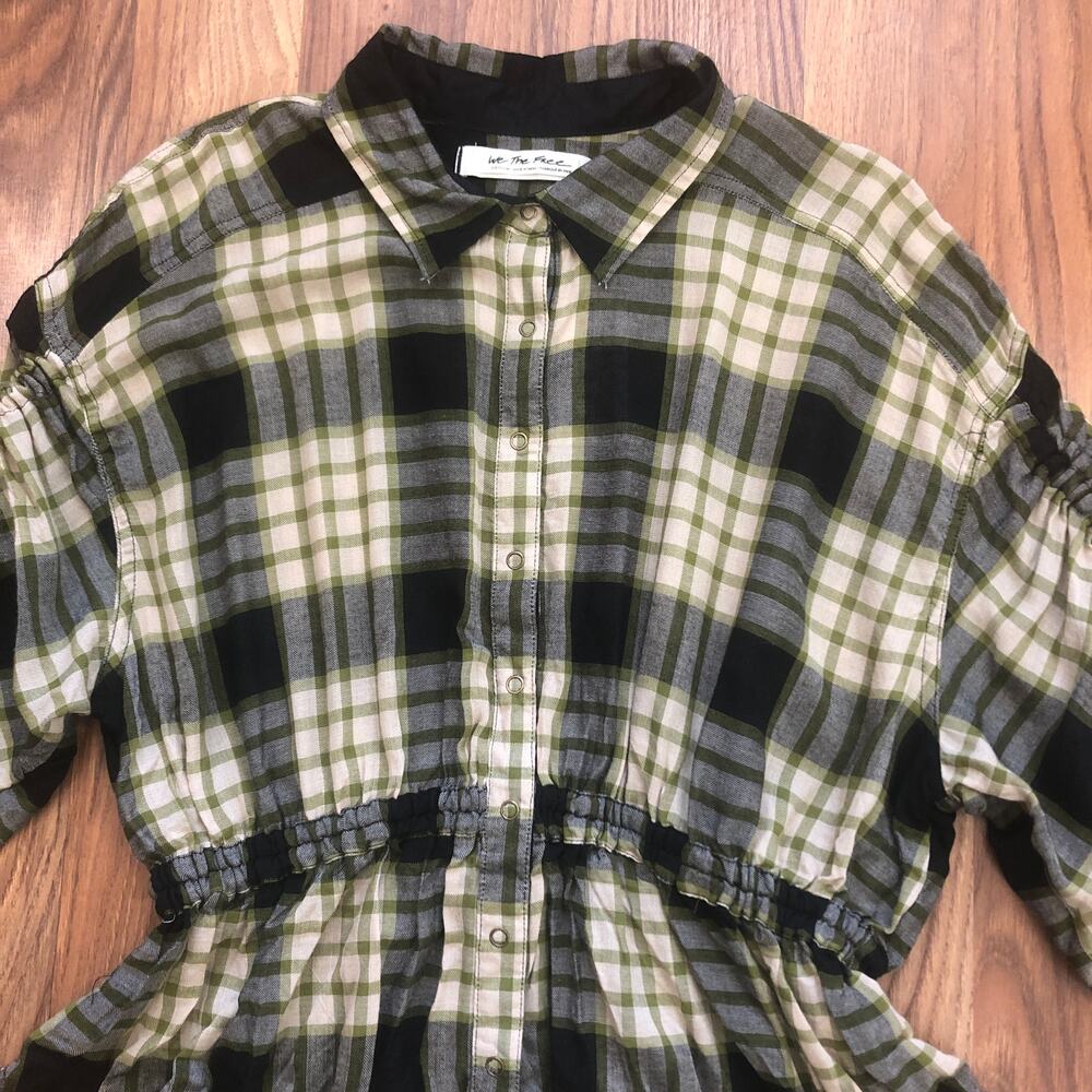 Free People Pacific Dawn Plaid Peplum Shirt Black Combo Size Medium NWT New - Picture 6 of 15